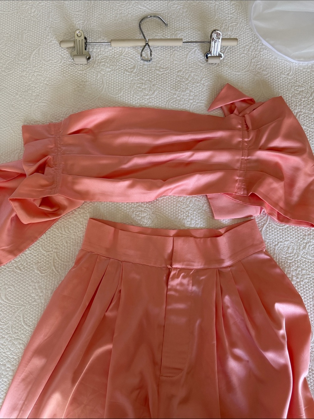 Gorgeous Custom Coral Pink Satin Set